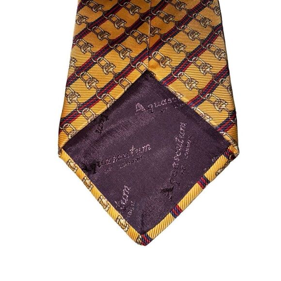 Aquascutum of London Golden Iconic Horsebit Rep Stripe Handmade Tie - Picture 4 of 5